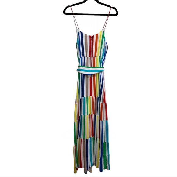 NWT ALICE + OLIVIA Janan Rainbow Striped Dress Size L/10 - Picture 8 of 8